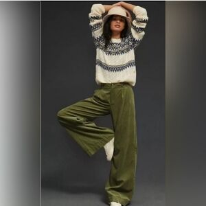 ANTHROPOLOGIE Pleated Wide Leg Corduroy Trousers